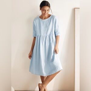 LINTICO linen VALENCIA Blue Midi swing Dress breathable relaxed summer beach M‎